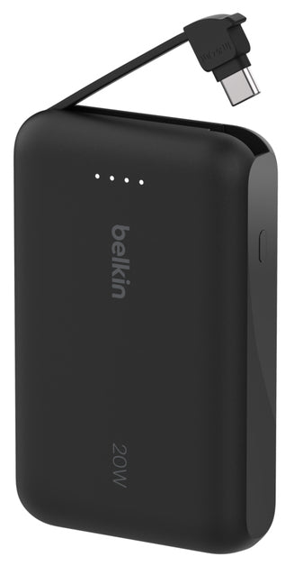 Belkin - Batterie externe 10K, avec câble USB-C intégré - PD20W - Noir