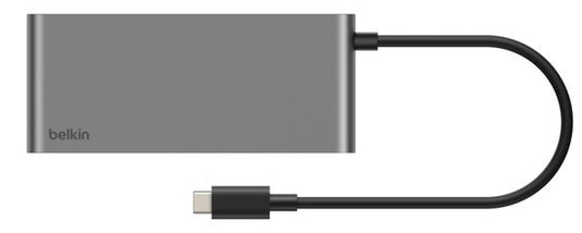 Belkin - Hub 8-en-1 - 2 USB-A, 1 USB-C, 1USB-C PD100W, 1 RJ-45, 1 HDMI 4K, 1 carte SD et 1 micro SD - Gris