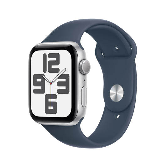 Apple Watch SE (2nd Gen) - GPS 44 mm - Boîtier Aluminium Argent - Bracelet Sport Bleu orage - S/M