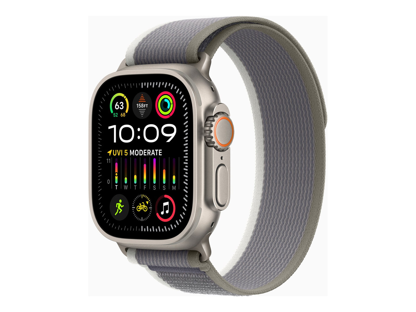 Apple Watch Ultra 2 - GPS+Cell - 49 mm - Boîtier titane - Boucle Trail vert/gris - S/M