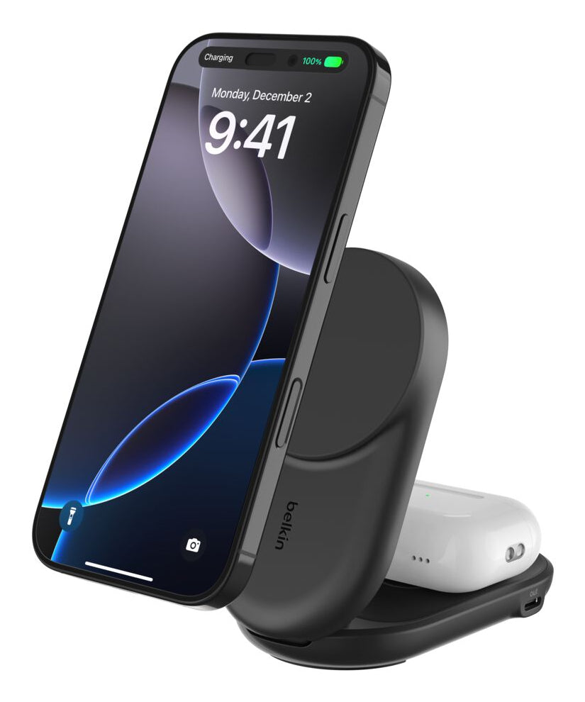 Belkin - Socle de recharge 2-en-1 aimanté et pliable - Qi2 25W - Noir