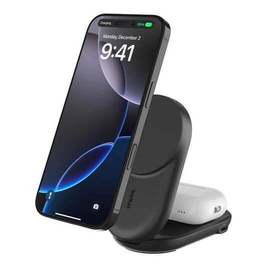 Belkin - Socle de recharge 2-en-1 aimantée et pliable - Qi2 25W - Noir