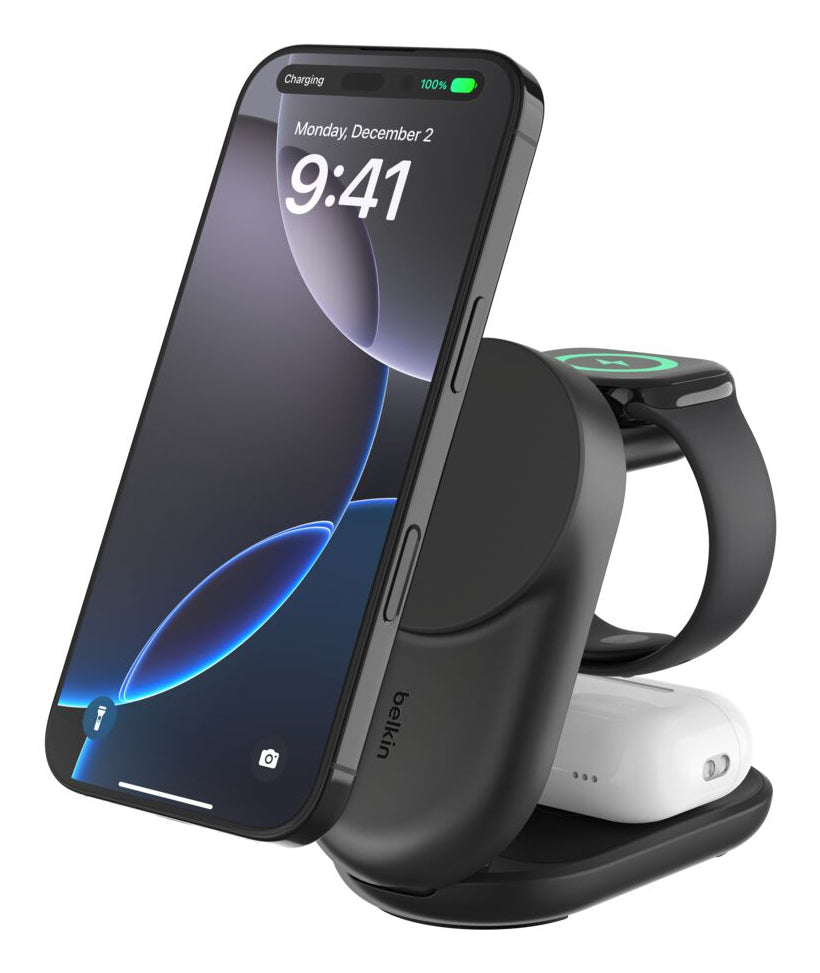 Belkin - Socle de recharge 3-en-1 aimanté et pliable - Qi2 25W - Noir