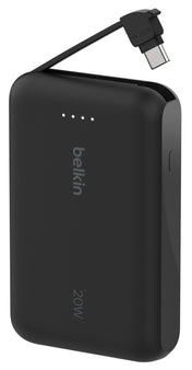 Belkin - Batterie externe 10K, avec câble USB-C intégré - PD20W - Noir