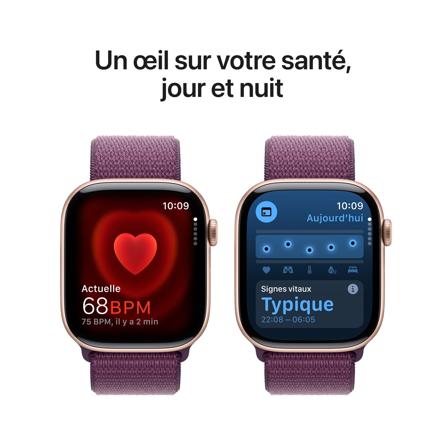 Apple Watch S10 - GPS -  46 mm - Boitier aluminium Or Rose - Boucle sport Prune