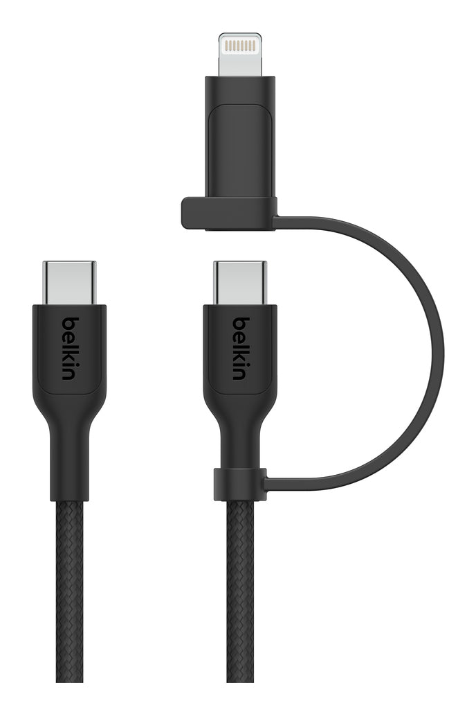 Belkin - Câble 2-en-1 tressé  - USB-C vers USB-C/Lightning (60W) - 1,5 m - Noir