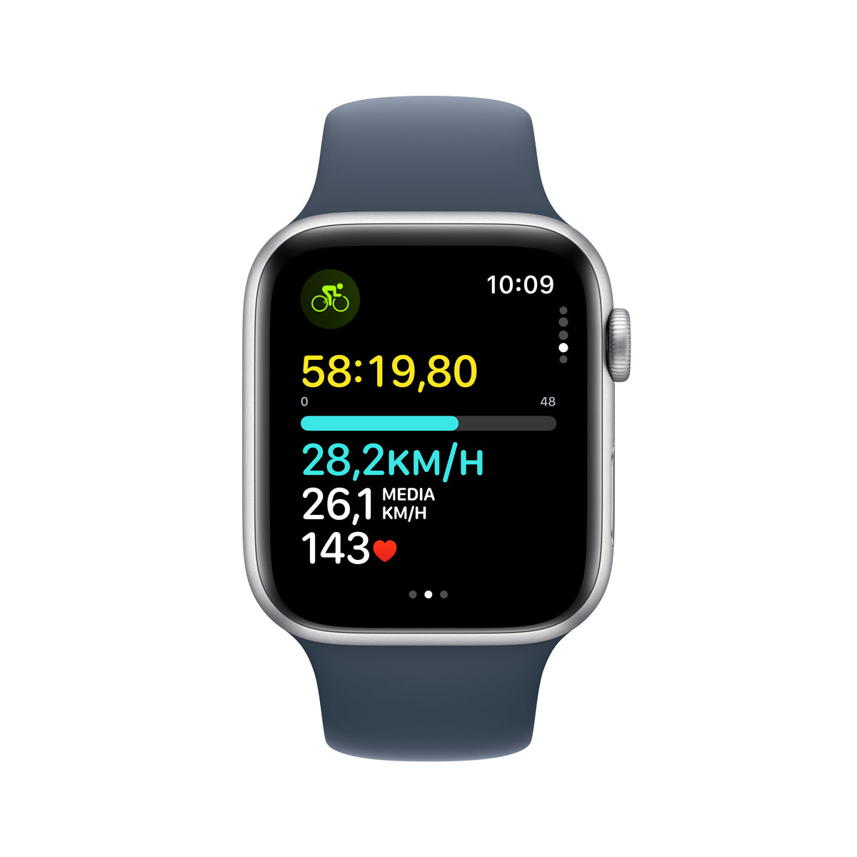 Apple Watch SE (2nd Gen) - GPS 44 mm - Boîtier Aluminium Argent - Bracelet Sport Bleu orage - S/M