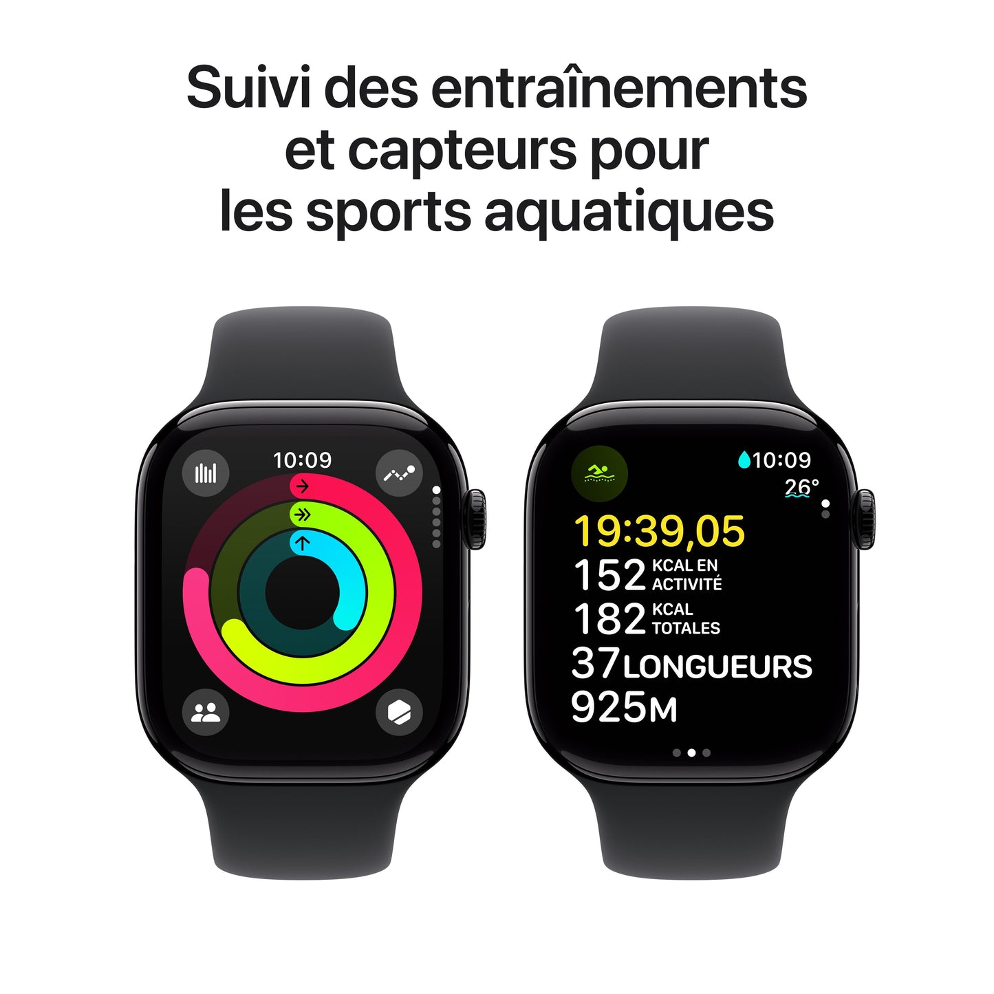 Apple Watch S10 - GPS + Cellular -  46 mm - Boitier aluminium Noir de jais - Bracelet sport Noir - S/M