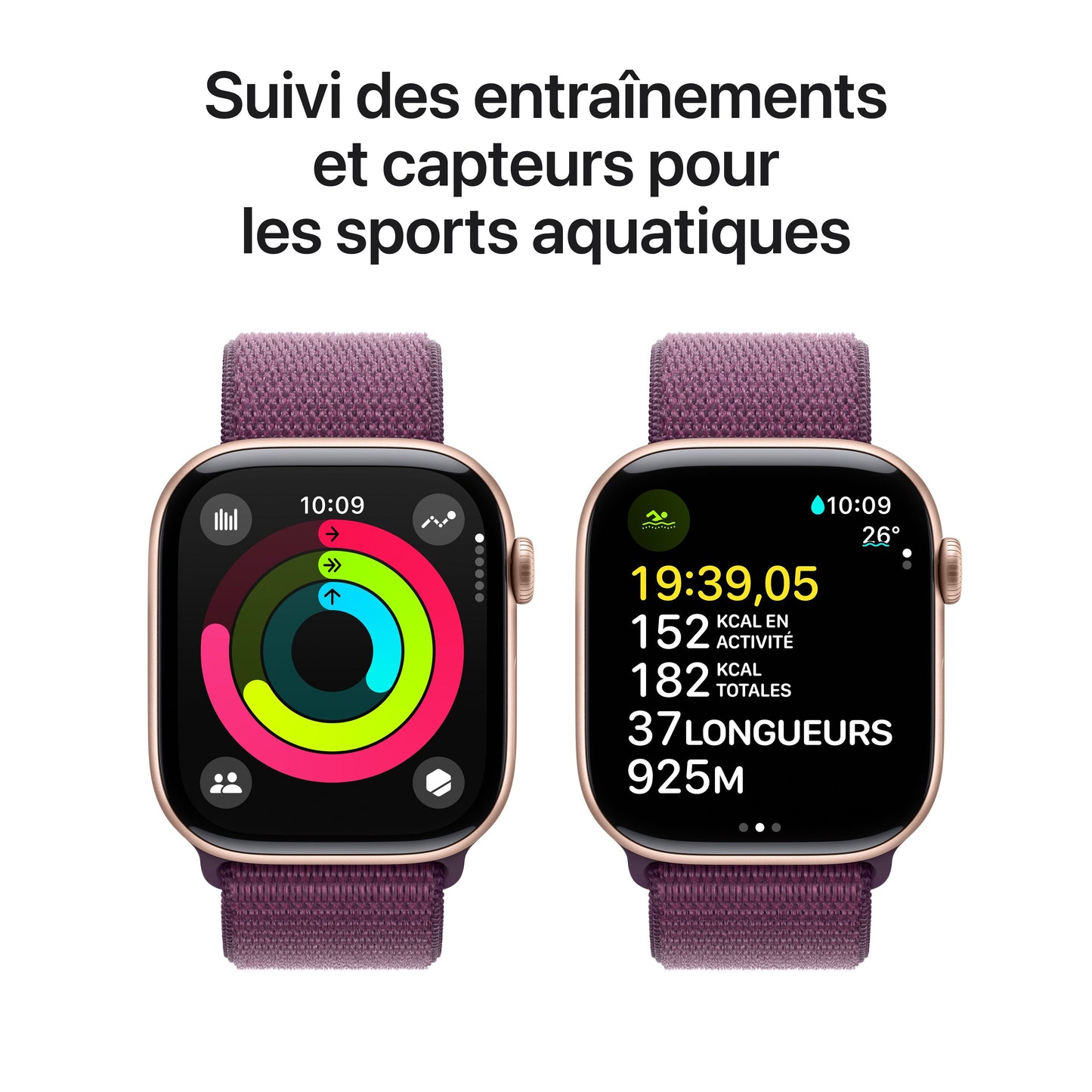 Apple Watch S10 - GPS -  46 mm - Boitier aluminium Or Rose - Boucle sport Prune