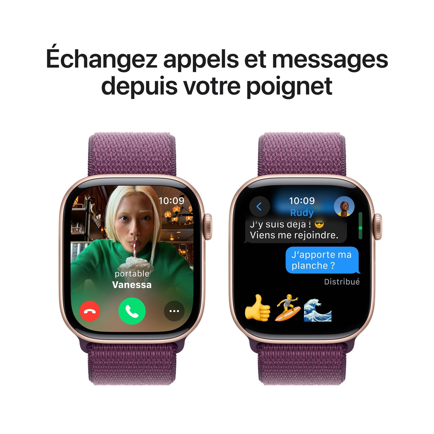 Apple Watch S10 - GPS -  46 mm - Boitier aluminium Or Rose - Boucle sport Prune