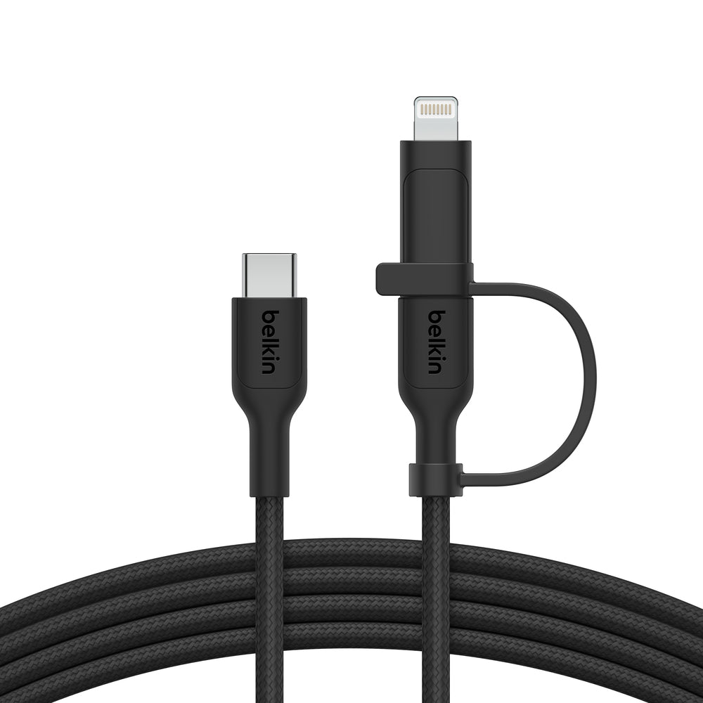 Belkin - Câble 2-en-1 tressé  - USB-C vers USB-C/Lightning (60W) - 1,5 m - Noir