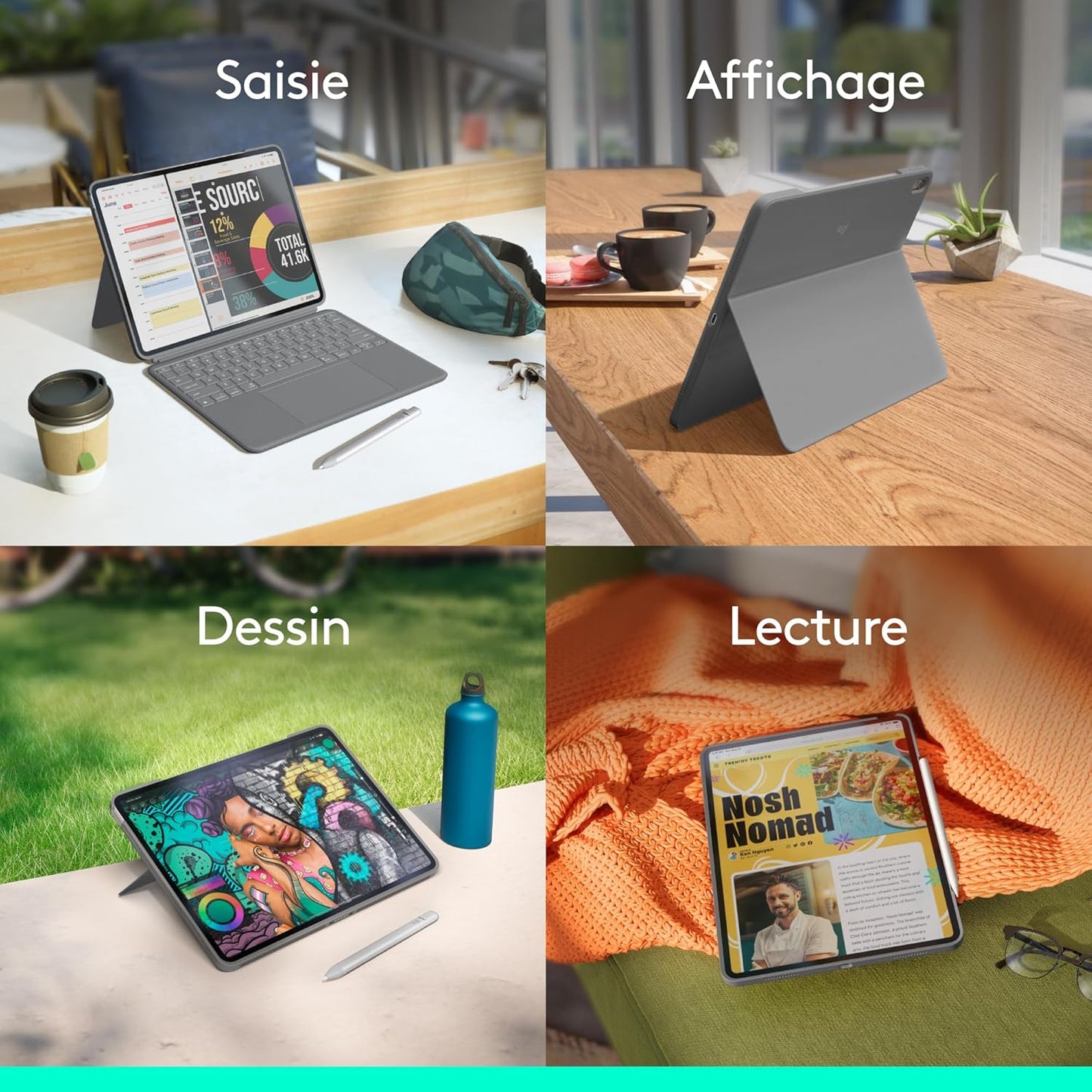 Logitech - Combo Touch pour iPad Air 13'' (M2-M4) - Azerty - Gris Oxford