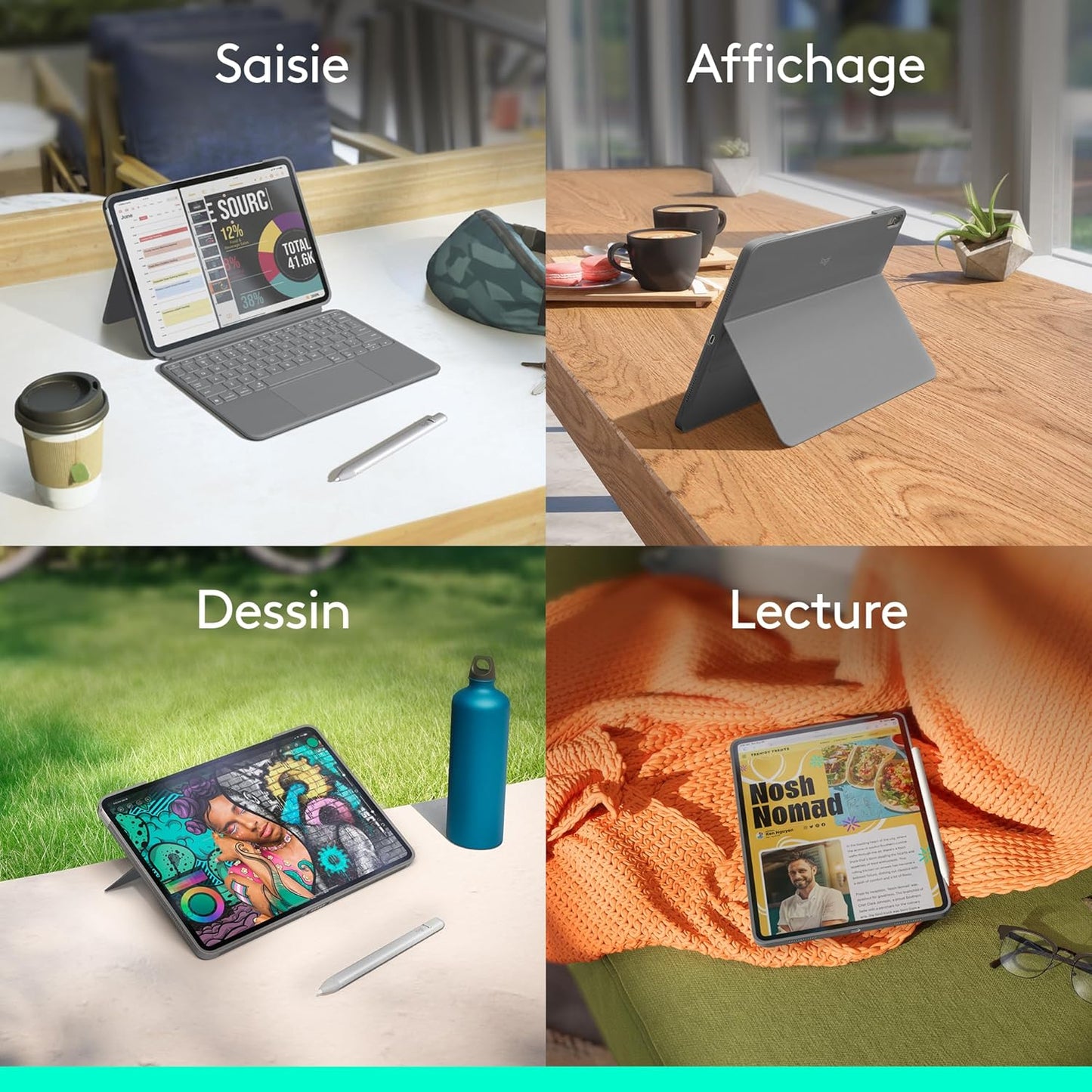 Logitech - Combo Touch pour iPad Air 11'' (M2-M4) - Azerty - Gris oxford