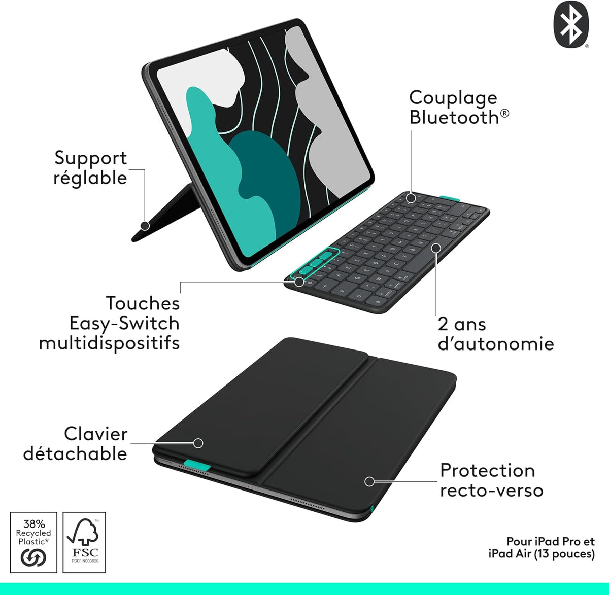 Logitech - Flip Folio pour iPad Air 13" (M2 à M4) et iPad Pro 13" (M4/M5) - Graphite