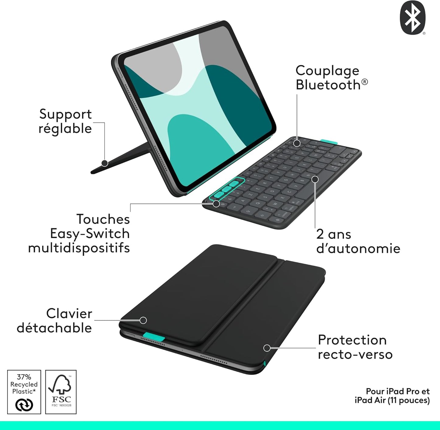 Logitech - Flip Folio pour iPad Air 11" (M2 à M4) et iPad Pro 11" (M4/M5) - Graphite