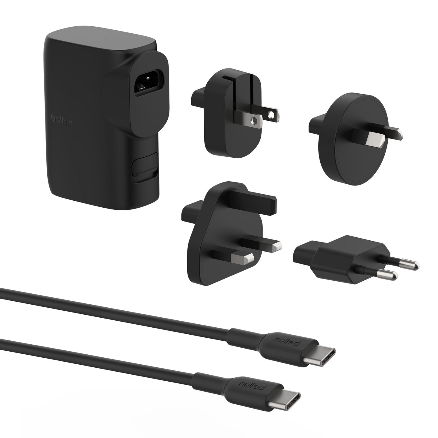 Belkin - Chargeur hybride (secteur et powerbank) 25W avec câble USB-C et adaptateur international - Noir