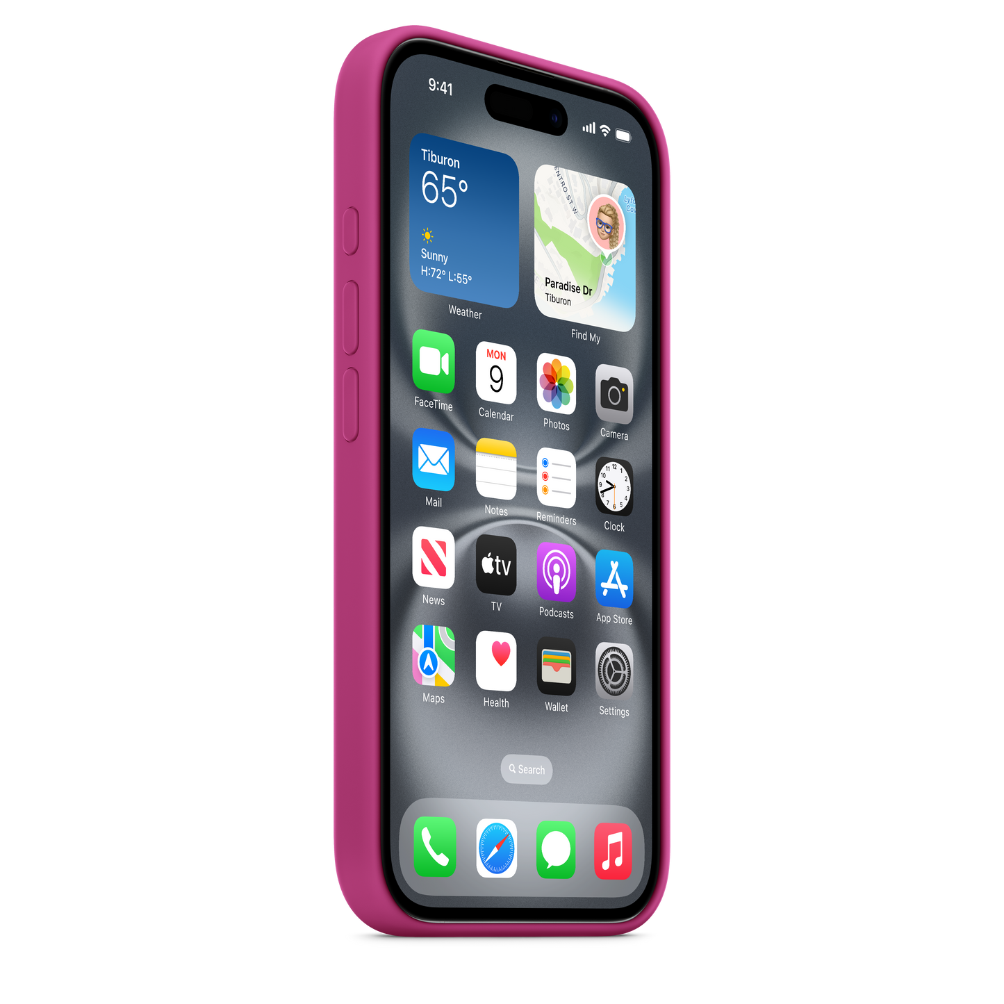 Coque silicone avec MagSafe iPhone 16 - Fuchsia