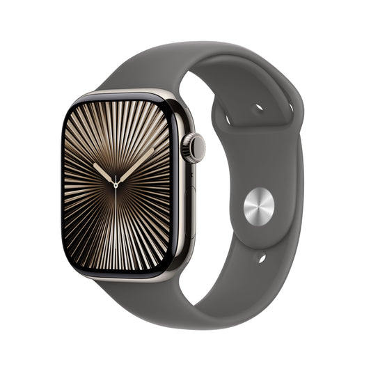 Apple_Watch_Series_10_46mm_LTE_Natural_Titanium_Sport_Band_Stone_Gray_PDP_Image_Position_1__FRFR