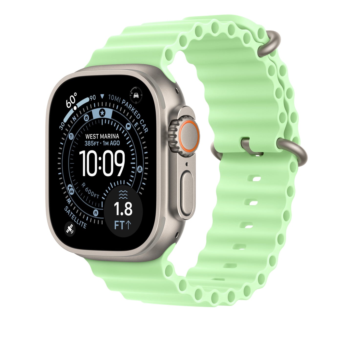 Bracelet Océan finition titane naturel - 49 mm - Vert fluo
