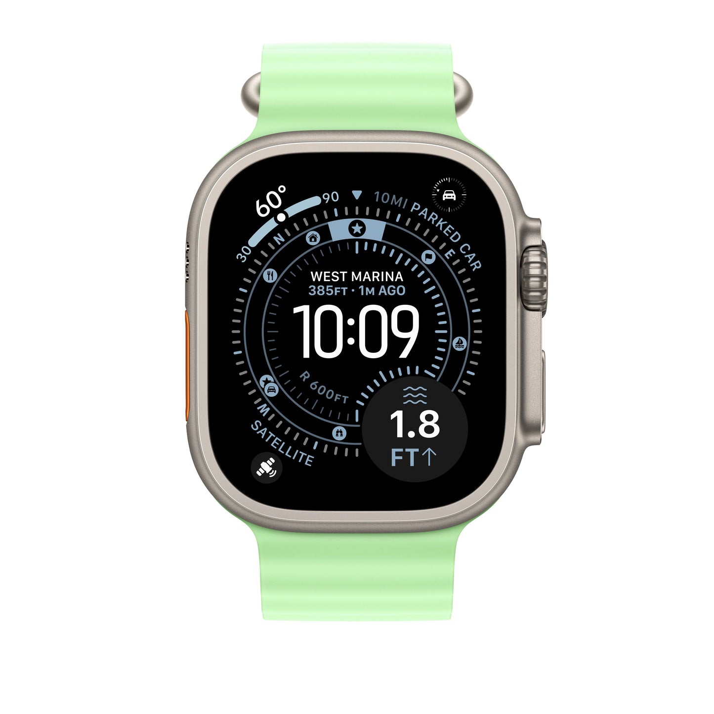 Bracelet Océan finition titane naturel - 49 mm - Vert fluo