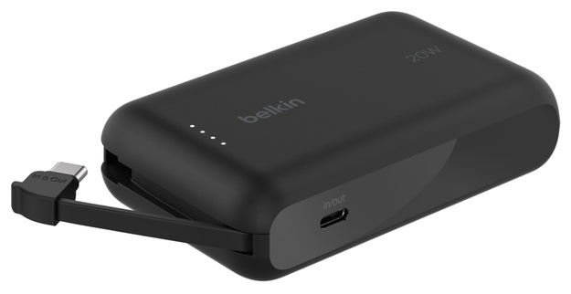 Belkin - Batterie externe 10K, avec câble USB-C intégré - PD20W - Noir