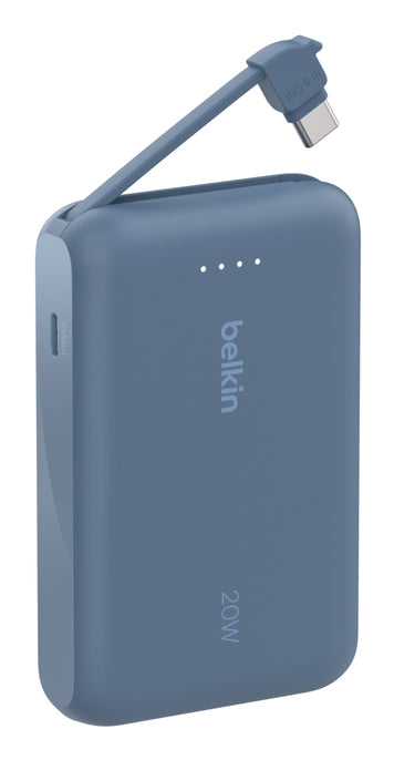 Belkin - Batterie externe 10K, avec câble USB-C intégré - PD20W - Bleu