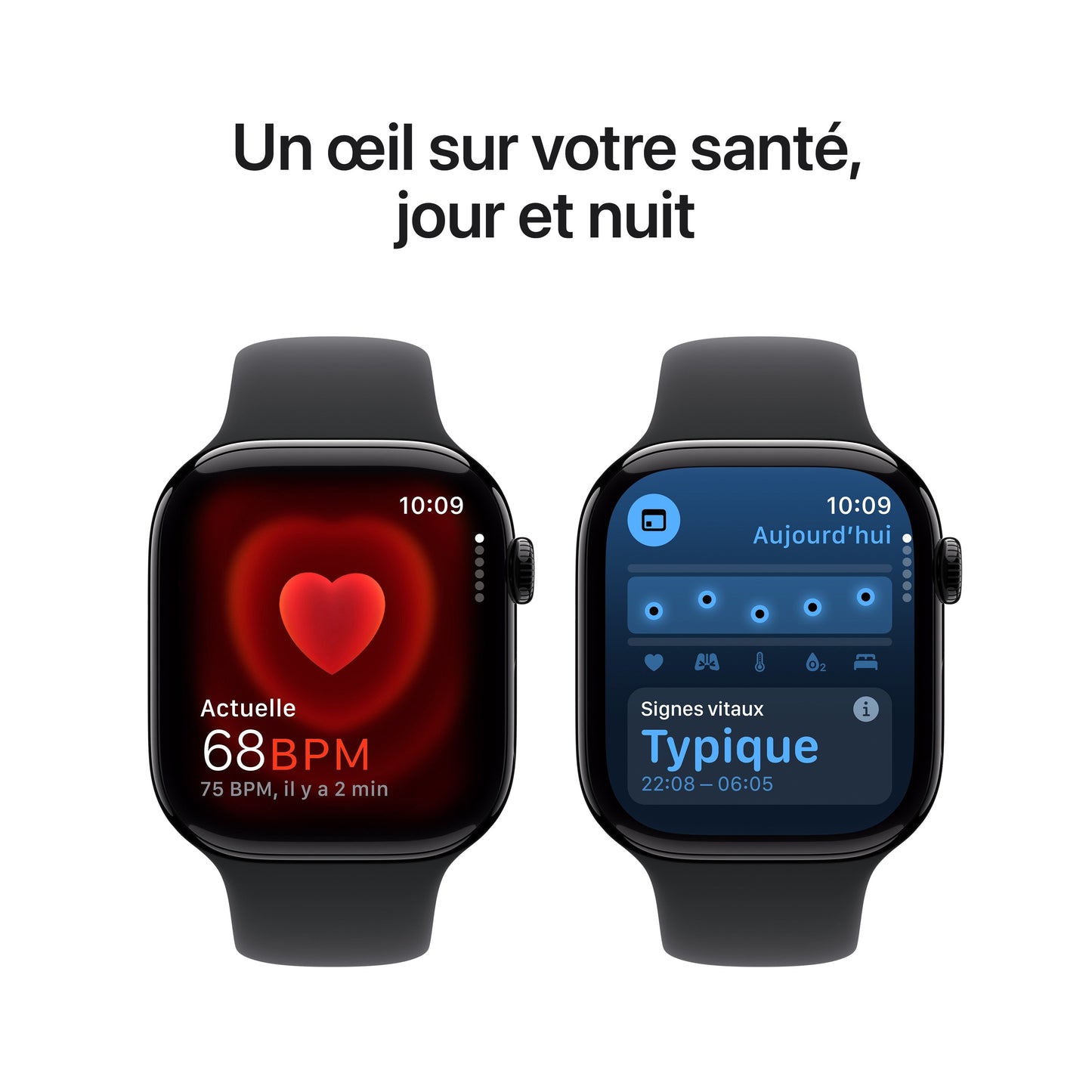 Apple Watch S10 - GPS + Cellular -  46 mm - Boitier aluminium Noir de jais - Bracelet sport Noir - S/M