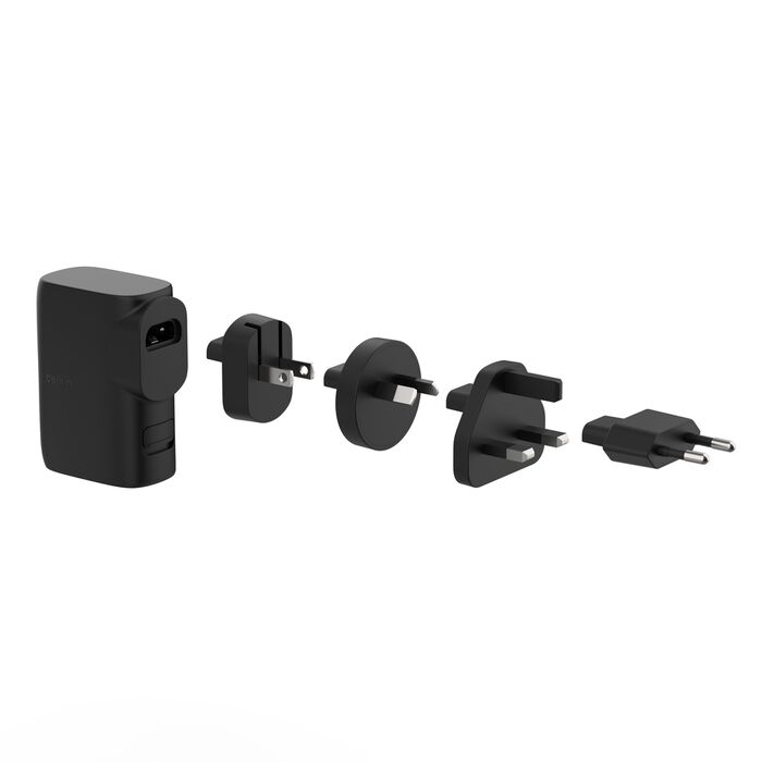 Belkin - Chargeur hybride (secteur et powerbank) 25W avec câble USB-C et adaptateur international - Noir