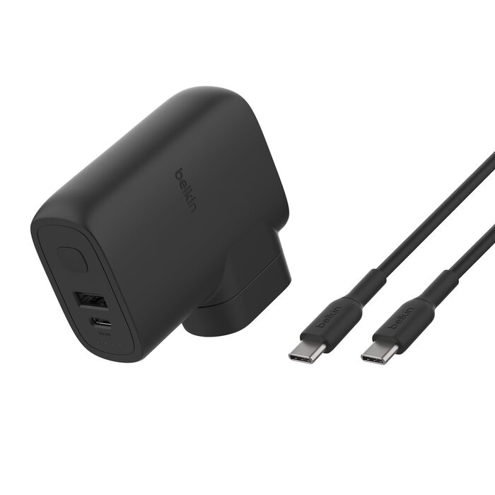 Belkin - Chargeur hybride (secteur et powerbank) 25W avec câble USB-C et adaptateur international - Noir