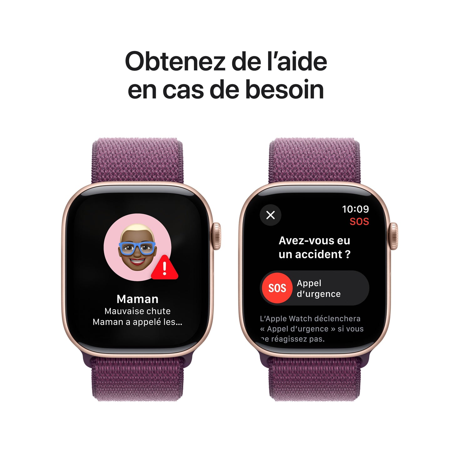 Apple Watch S10 - GPS -  46 mm - Boitier aluminium Or Rose - Boucle sport Prune