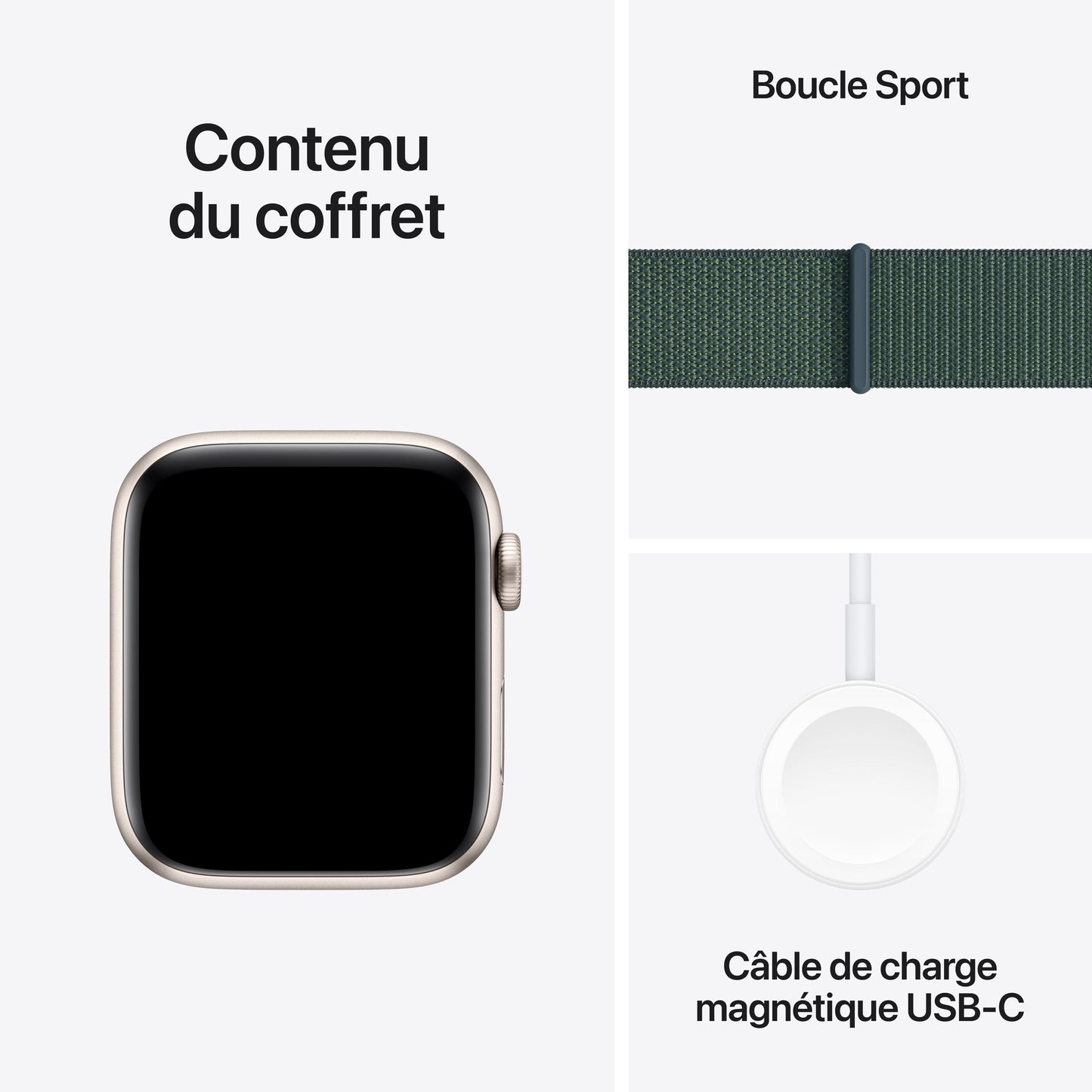 Apple Watch SE 2 - GPS - 44 mm - Boitier aluminium Lumière Stellaire - Boucle Sport Vert foncé