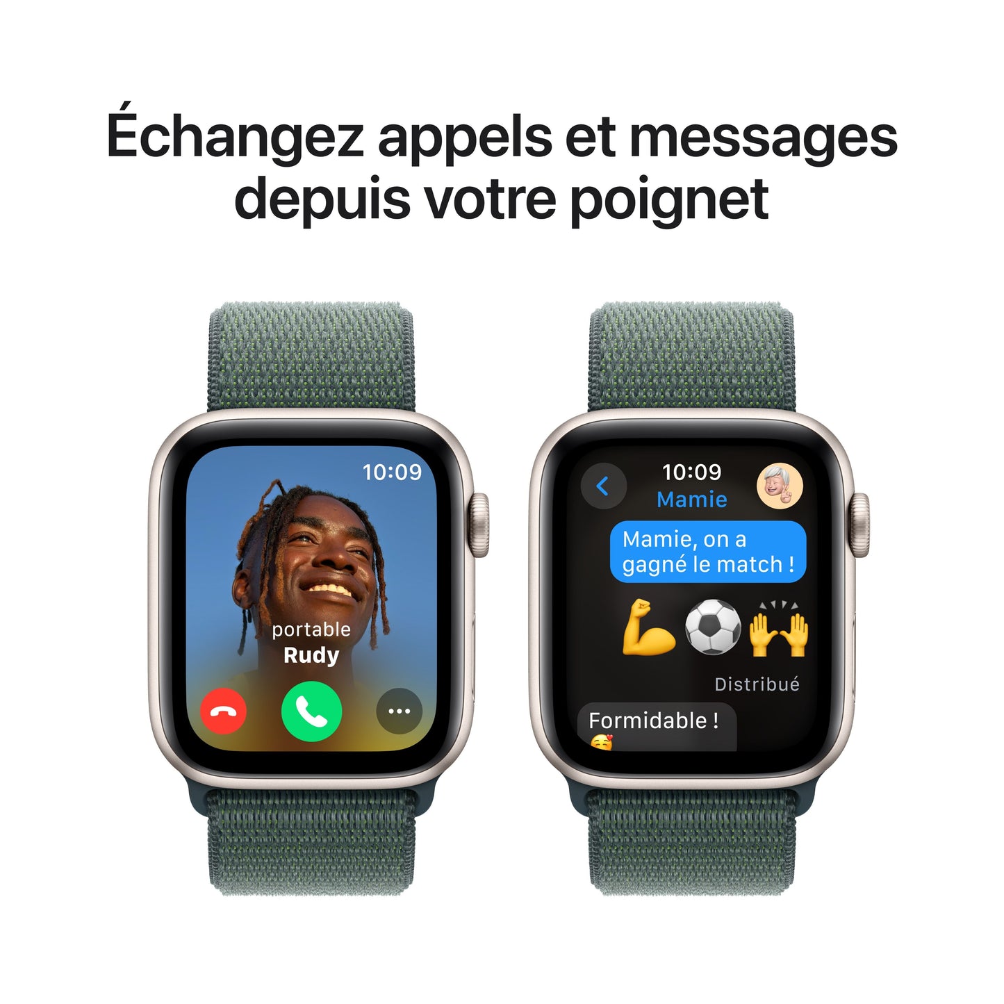 Apple Watch SE 2 - GPS - 44 mm - Boitier aluminium Lumière Stellaire - Boucle Sport Vert foncé