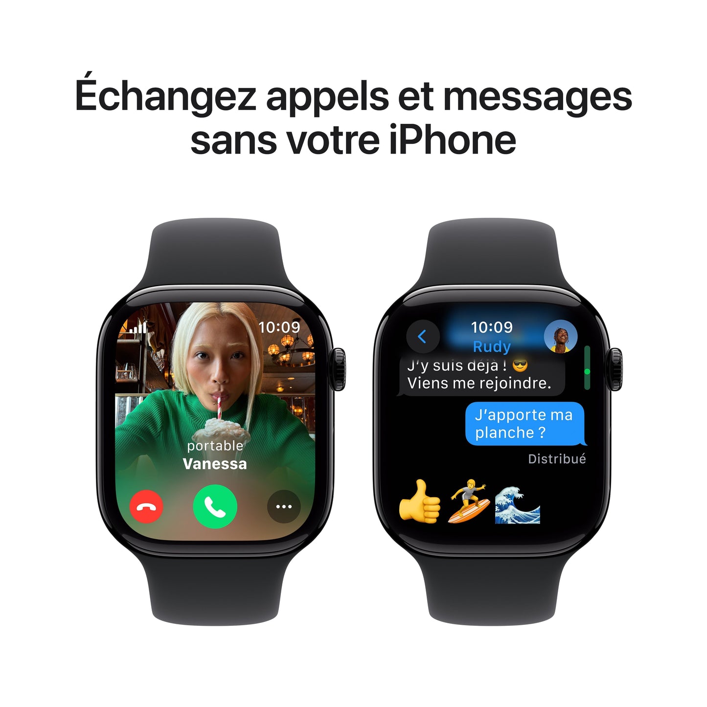 Apple Watch S10 - GPS + Cellular -  46 mm - Boitier aluminium Noir de jais - Bracelet sport Noir - S/M