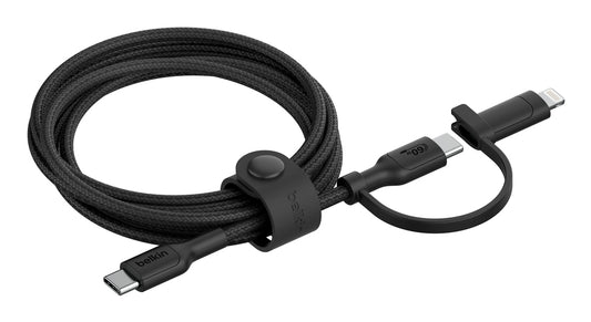 Belkin - Câble 2-en-1 tressé  - USB-C vers USB-C/Lightning (60W) - 1,5 m - Noir