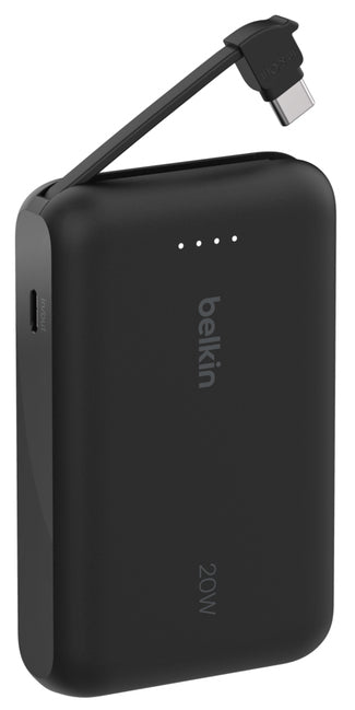 Belkin - Batterie externe 10K, avec câble USB-C intégré - PD20W - Noir