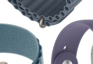Bracelets Apple Watch Series 11 : Bracelet Sport brume violette, Bracelet Océan bleu maritime, Boucle Alpine bleu clair