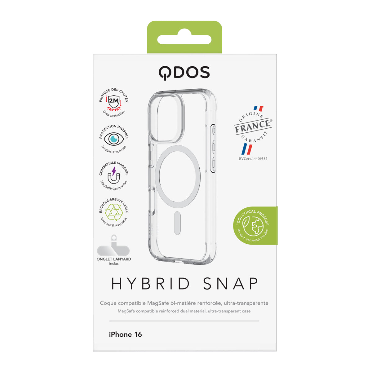 Qdos - Coque Hybrid Snap MagSafe - iPhone 16 - Transparent