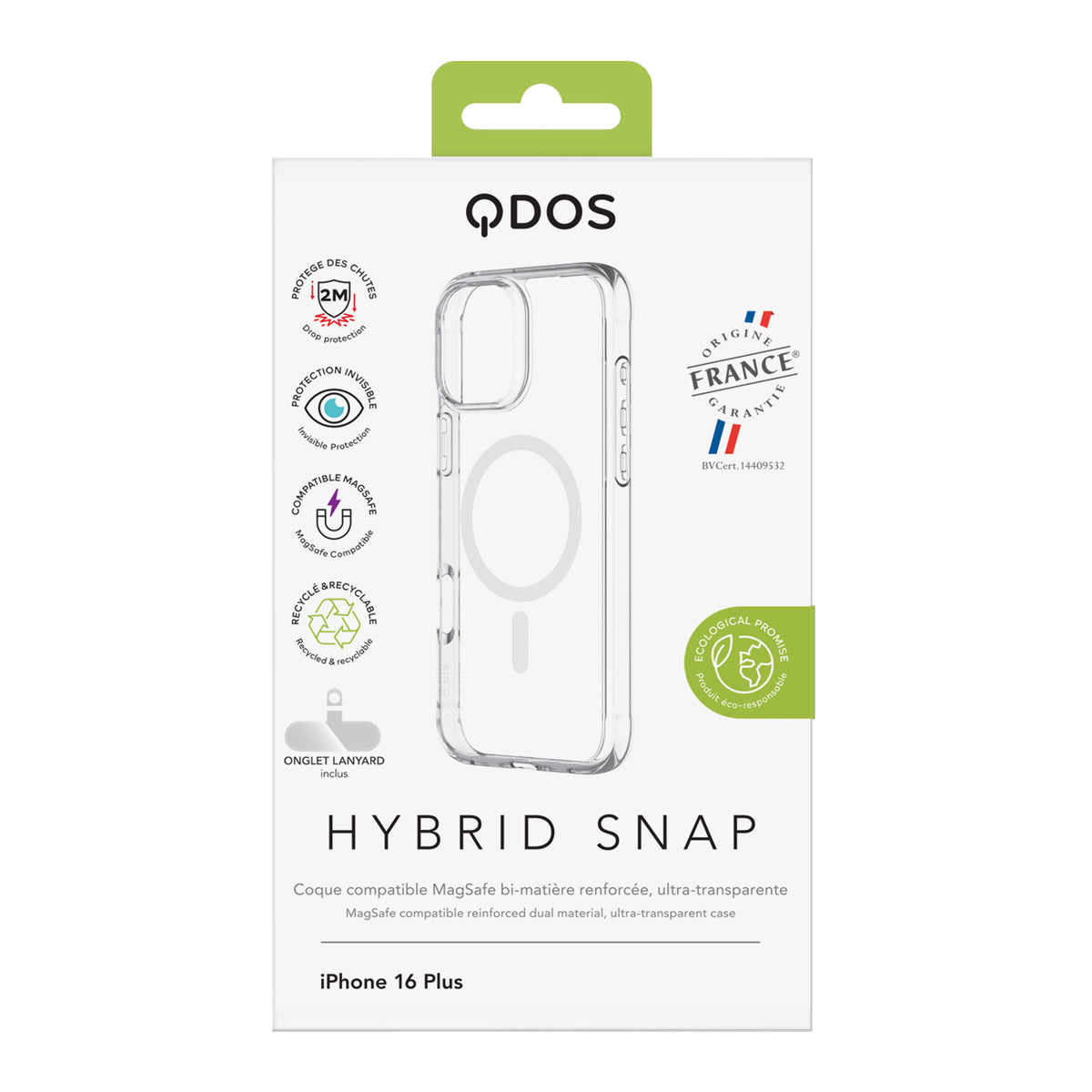 Qdos - Coque Hybrid Snap MagSafe - iPhone 16 Plus - Transparent