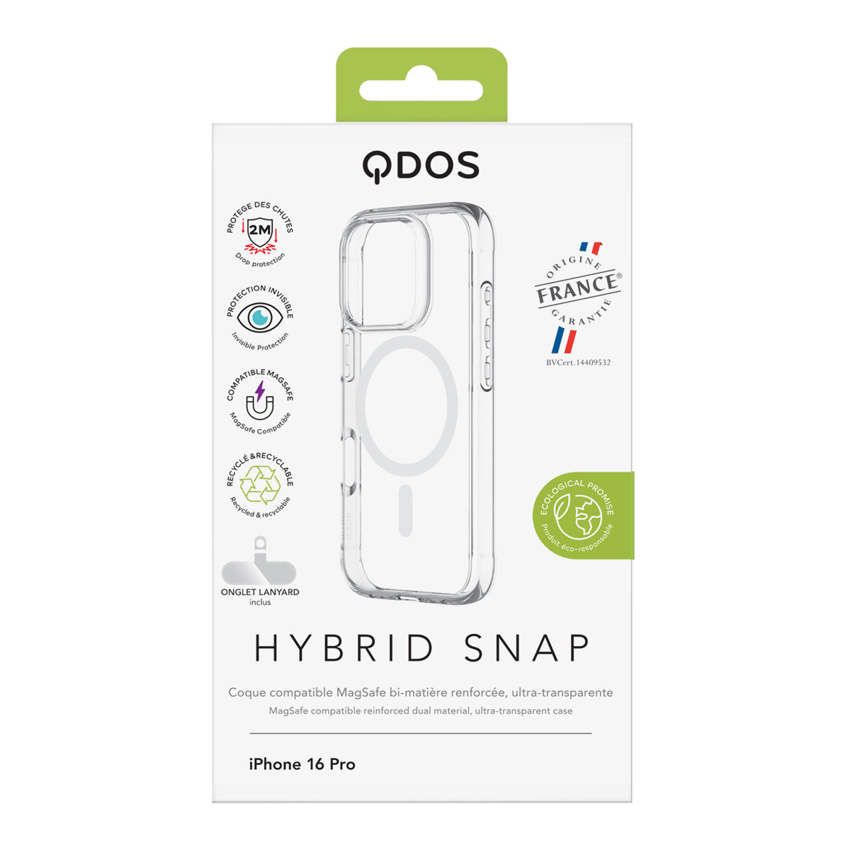 Qdos - Coque Hybrid Snap MagSafe - iPhone 16 Pro - Transparent