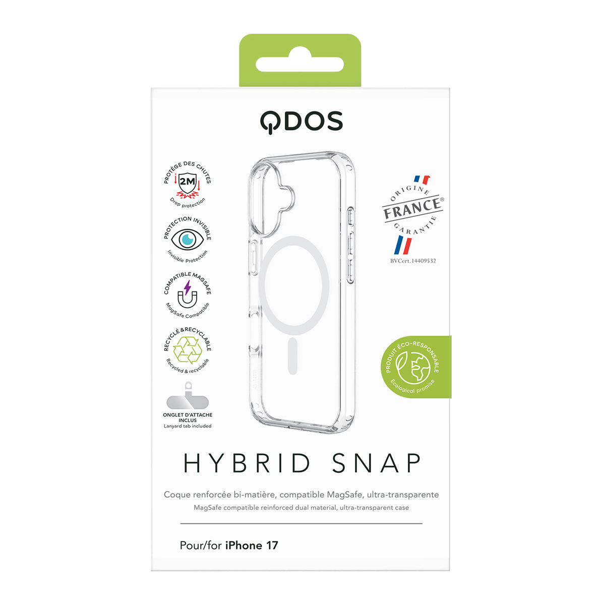 Qdos - Coque Hybrid Snap MagSafe - iPhone 17 - Transparent