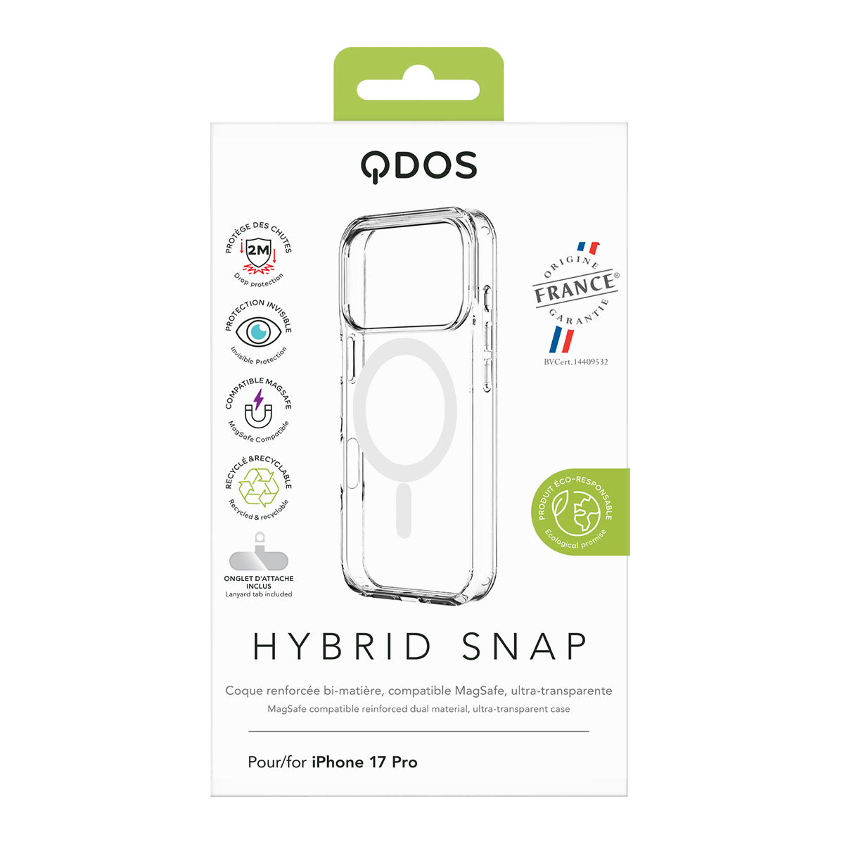 Qdos - Coque Hybrid Snap MagSafe - iPhone 17 Pro - Transparent