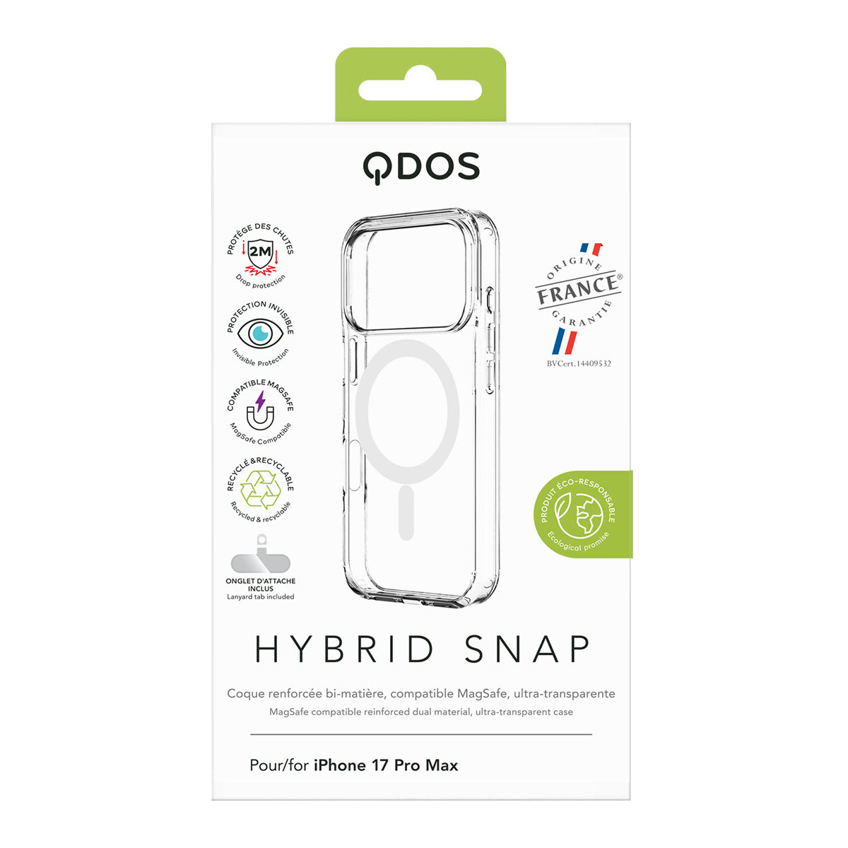 Qdos - Coque Hybrid Snap MagSafe iPhone 17 Pro Max - Transparent