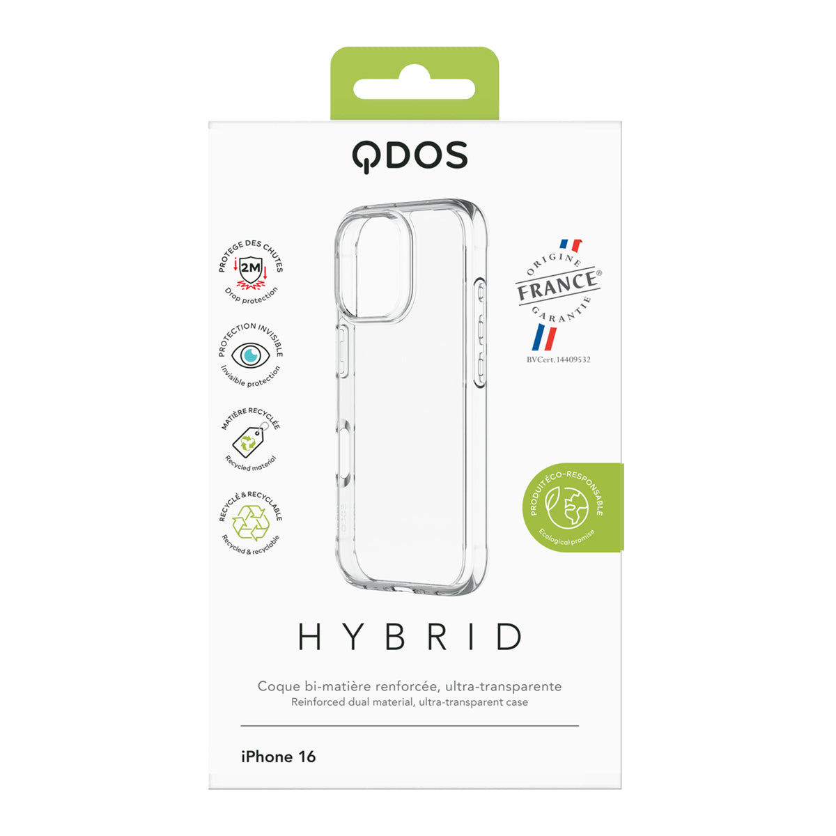 Qdos - Coque Hybrid - iPhone 16 - Transparent
