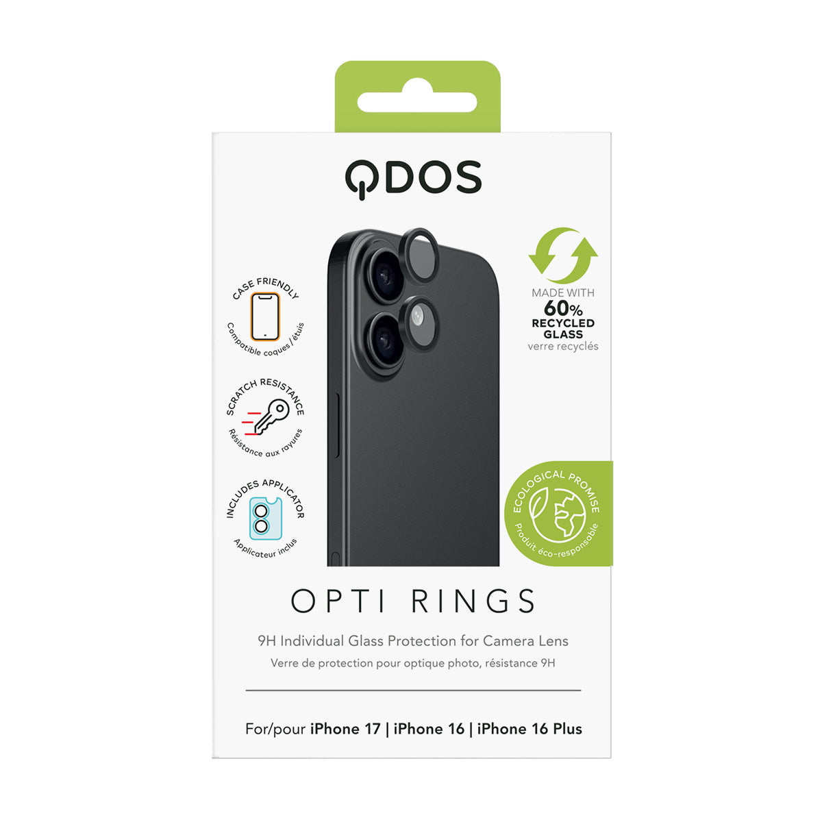 Qdos - Protection d'objectifs OptiRing - iPhone 17, 16 et 16 Plus - Noir